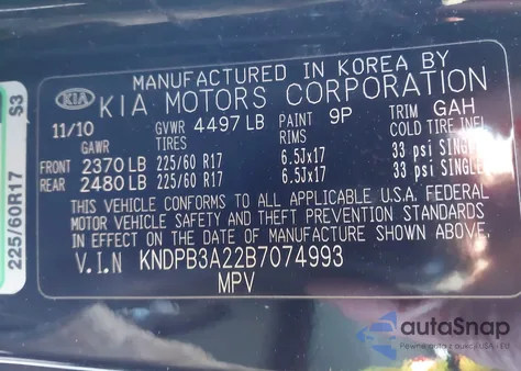 2011 Kia Sportage Lx из США, поврежденный, VIN KNDPB3A22B7074993